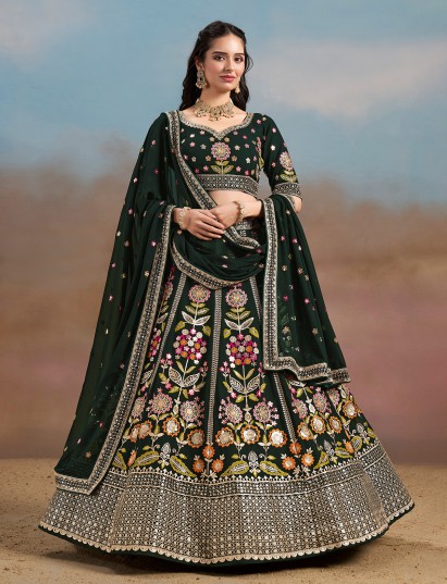 Green heavily embellished georgette lehenga choli