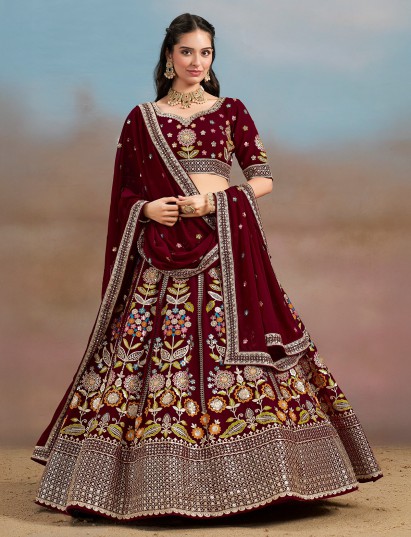Maroon georgette lehenga choli for wedding