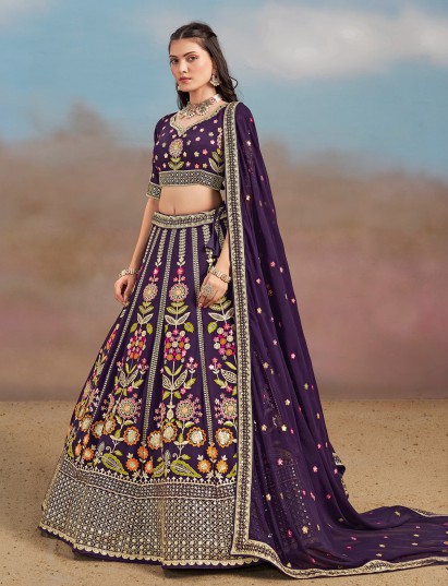 Maroon georgette lehenga choli for wedding wear
