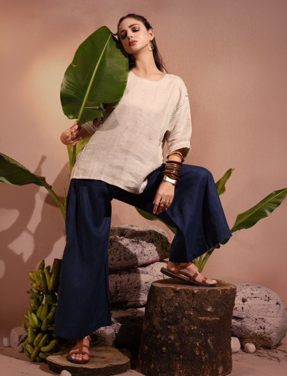 Beige and red casual wear co ord set with print