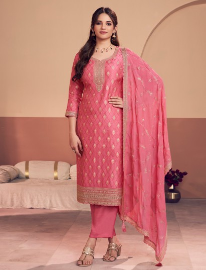 Peach silk salwar suit for festive wear