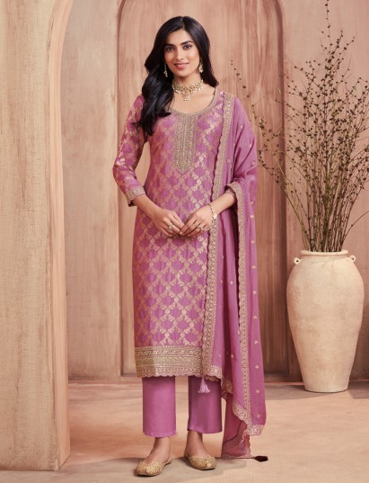 Purple silk festive wear salwar suit with zari detailing