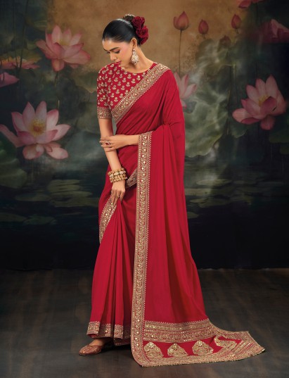 Maroon silk saree with elegant highlighted border