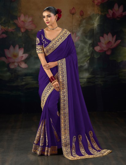 Purple munga silk saree for festive celebration