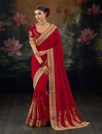 Maroon pure munga silk saree for wedding celebration