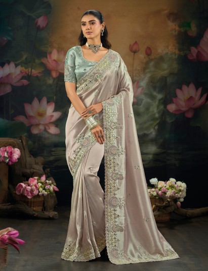 Grey wedding wear ziraf silk saree