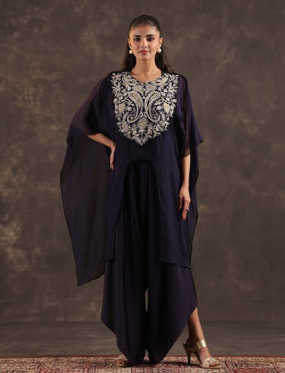 Navy blue designer organza kaftan dhoti suit with elegance