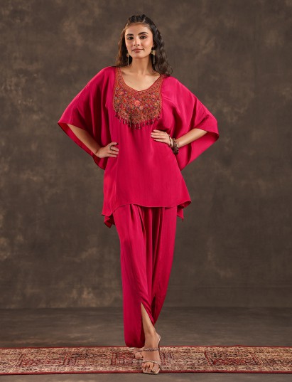 Rani pink designer kaftan dhoti suit for festive wear