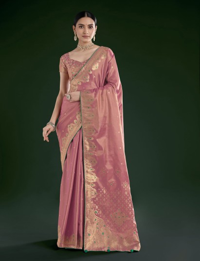 Onion pink festive wear tissue silk saree