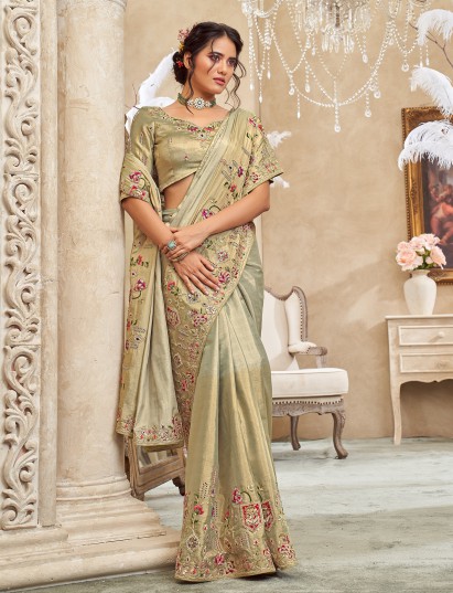 Pista green shaded viscose silk saree