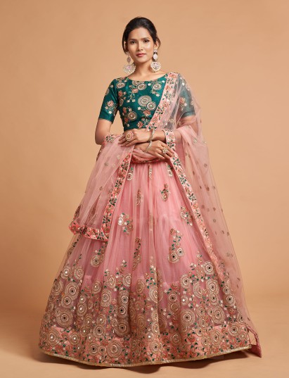 Light pink net lehenga choli for wedding celebrations