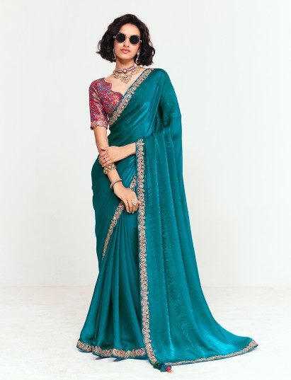 Rama green festive wear tissue saree