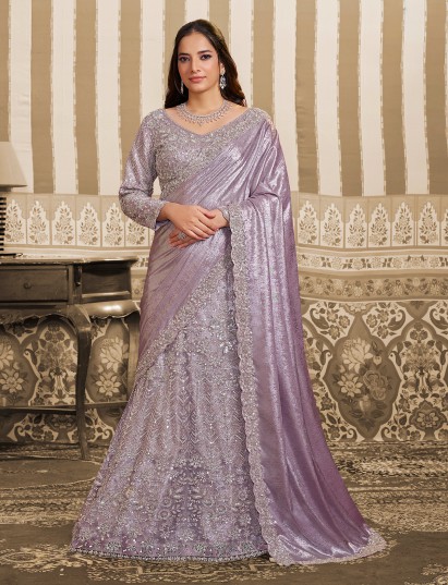 Lavender foil satin lehenga saree for party wear