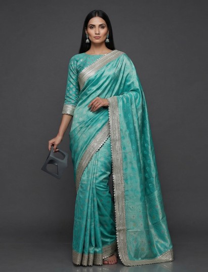 Rama green semi kanjivaram zardosi wedding saree grace
