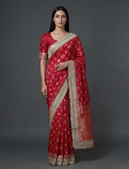 Rani pink bandhej semi georgette festive saree elegance