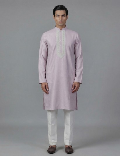 Lilac purple silk embellished festive kurta suit