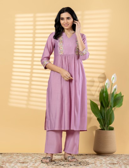 Lilac purple silk yoke style kurti set charm