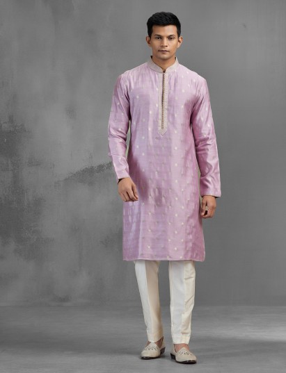 Lilac purple handloom silk zari resham festive kurta pajama