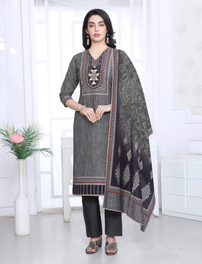 Black silk printed yoke style festive kurti set