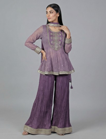 Stylish printed chiffon palazzo suit design