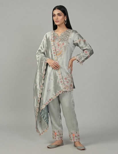 Firozi green silk traditional salwar suit