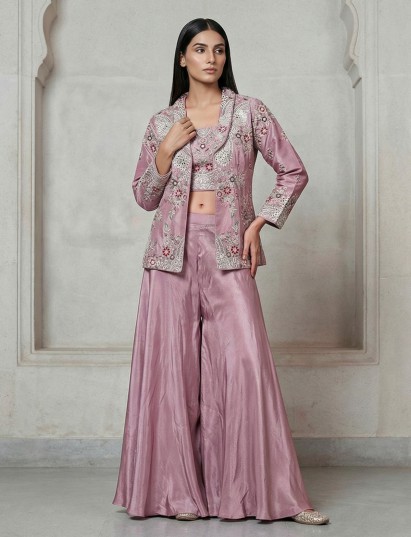 Mauve pink jacket style palazzo suit set