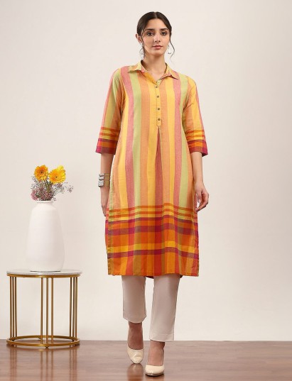 Multicolor cotton collar neck printed kurti casual style