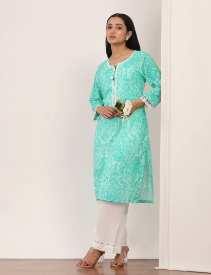 Mint green cotton printed kurti casual everyday wear