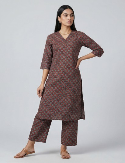 Maroon cotton printed kurti set everyday ethnic style