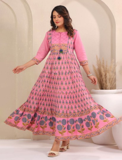 Light pink casual wear long cotton kurti