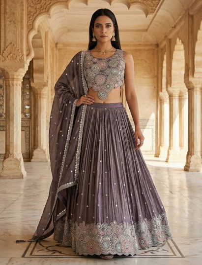 Pastel purple silk lehenga choli soft festive elegance