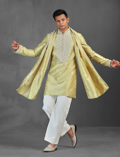 Pista green silk kurta suit with dupatta for wedding wear