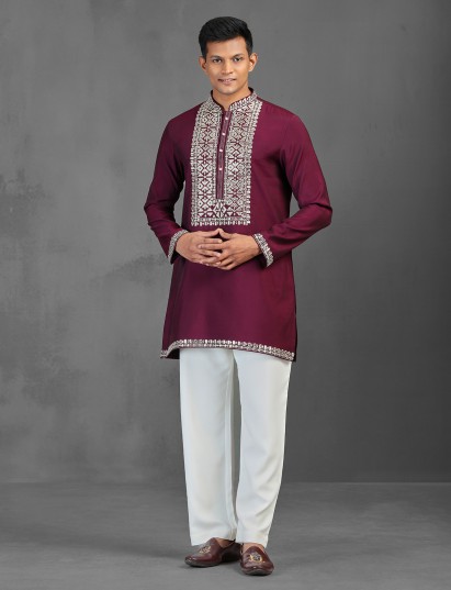 Maroon cotton silk kurta suit crafted for festive occasions