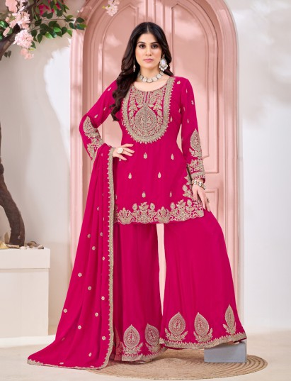 Rani pink silk pakistani style palazzo suit