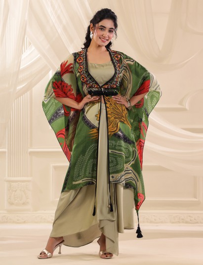 Green georgette silk kaftan style indo western suit