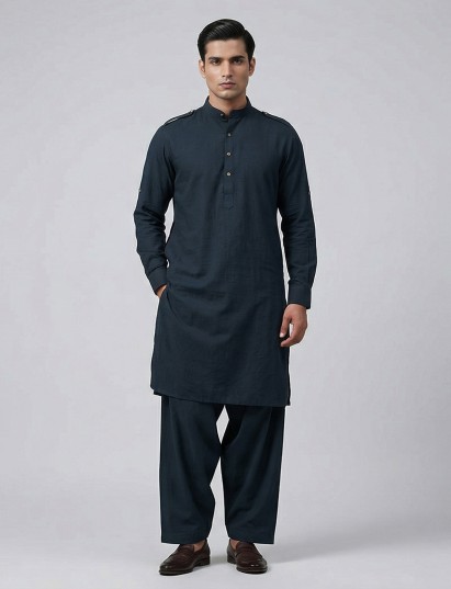 Dark green silk solid festive eid pathani suit