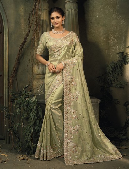 Pista green kanjipuram silk festive wedding saree
