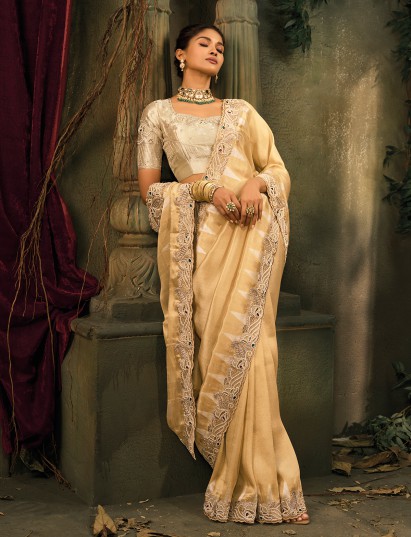 Yellow ziraf silk designer festive occasion saree