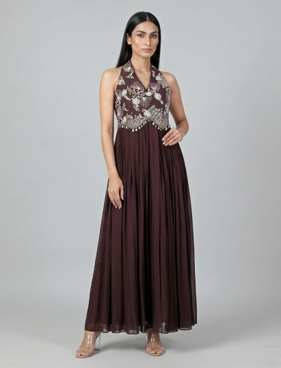 Wine georgette designer festive suit sleeveless style