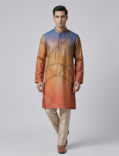 Multicolor silk printed thread sequin festive kurta set