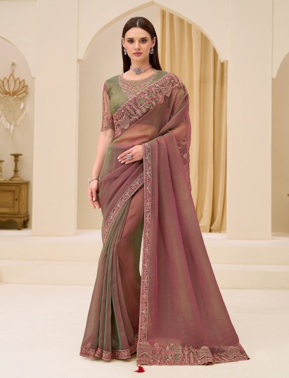 Onion pink dual toned georgette saree