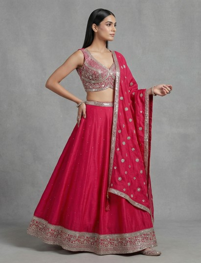 Rani pink silk sequins work wedding lehenga choli