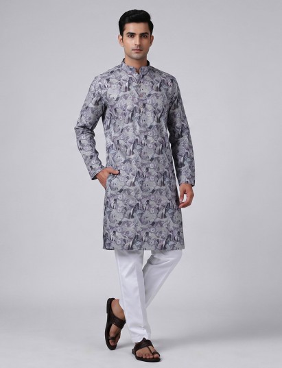 Multicolor vibrant printed cotton kurta suit for men