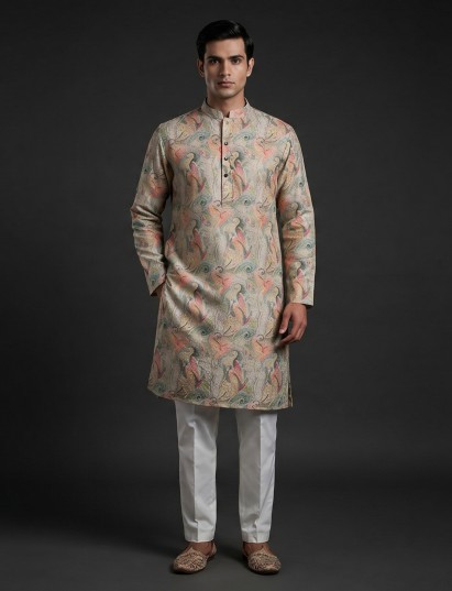 Multicolor opulent printed jacquard kurta suit