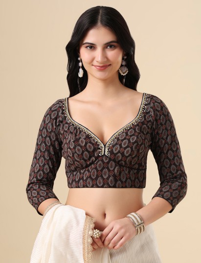 Dark grey cotton blouse with sequins and beads detailing