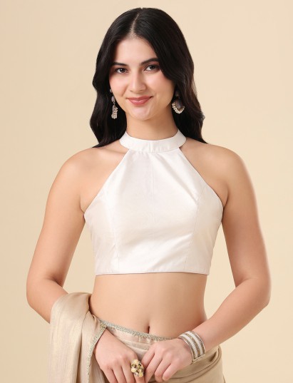 White taffeta blouse with modern halter neck elegant finish