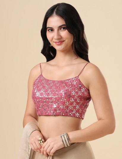 Mauve purple georgette blouse with embroidery and sequins work