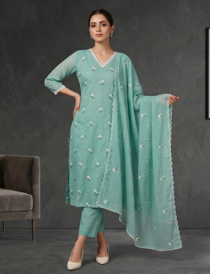 Pastel mint linen cotton kurti set edit
