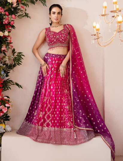 Rani pink purple silk lehenga choli with dupatta
