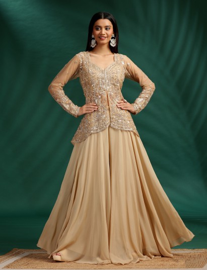 Cream designer palazzo suit with zardosi work